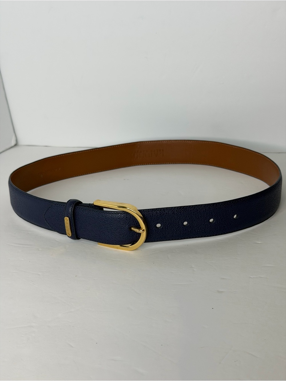 Ralph Lauren RLL  leather belt size S in navy blue gold-tone buckle - Picture 2 of 14